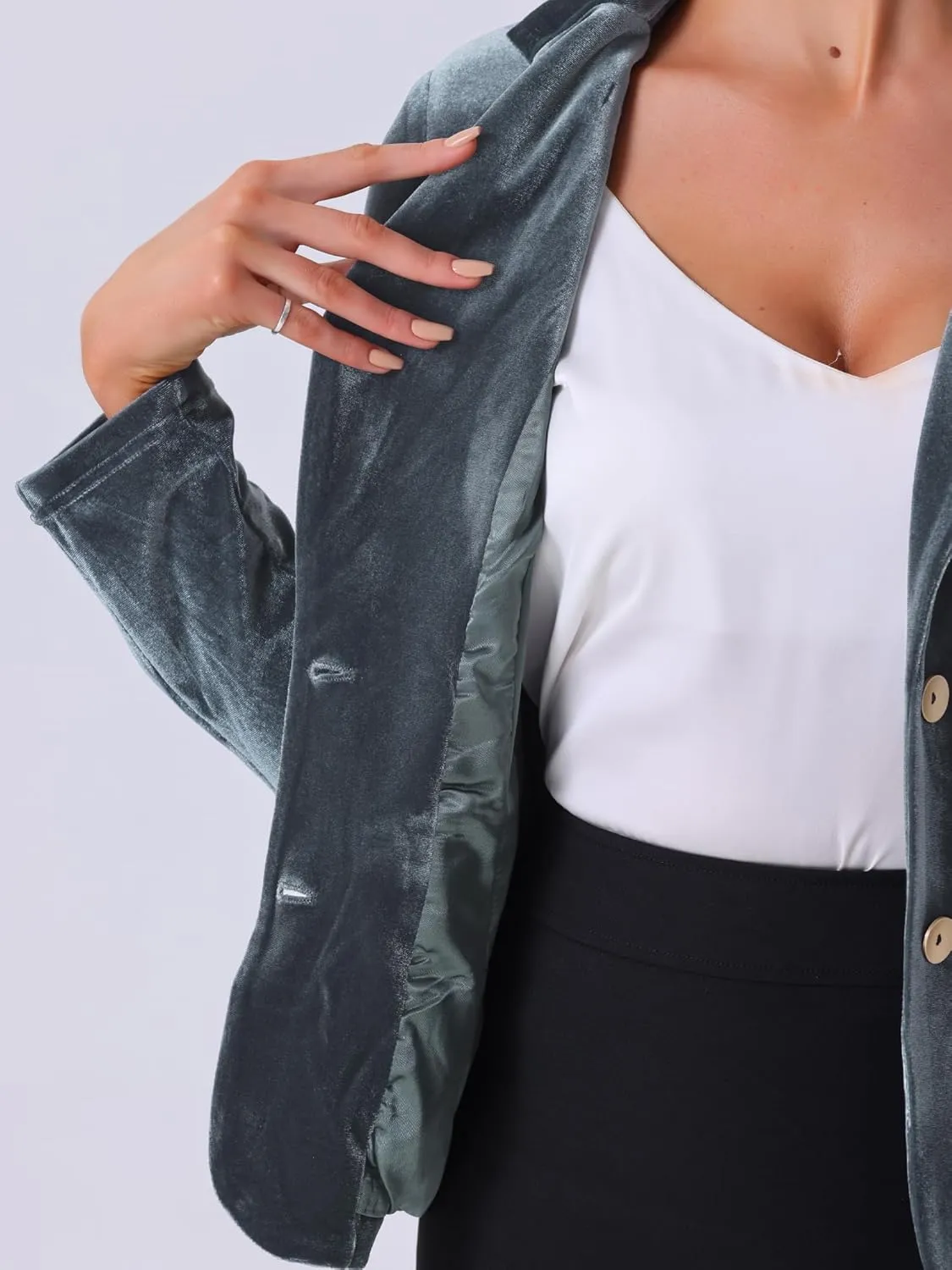 Allegra K Women's Notched Lapel Vintage Office Button Front Velvet Blazer