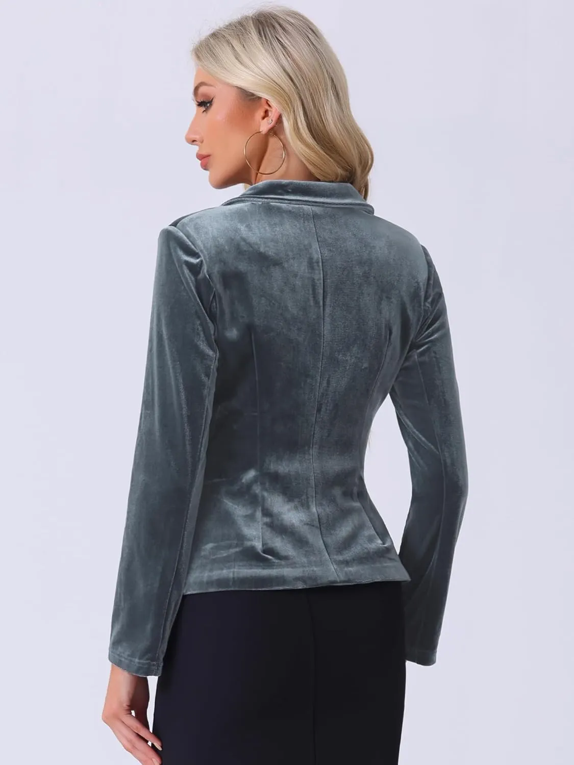 Allegra K Women's Notched Lapel Vintage Office Button Front Velvet Blazer