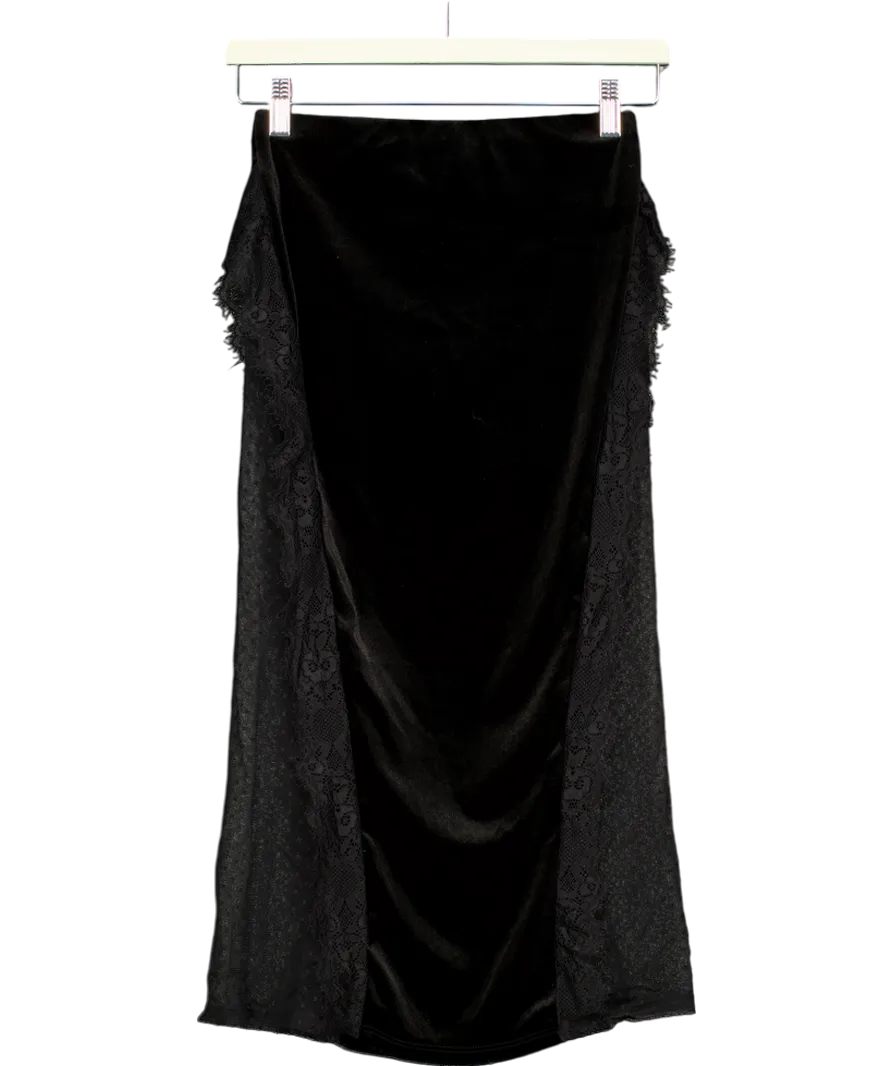 ASOS Velvet Midi Skirt With Lace Inserts In Black UK 8