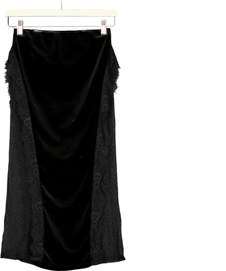 ASOS Velvet Midi Skirt With Lace Inserts In Black UK 8