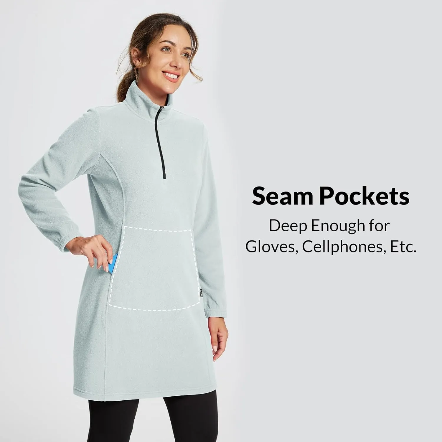 baleaf Women's Fleece Dress Sweatshirt Tunic Long Quarter Zip Pullover Polar Winter Dress Cover Ups Pocket