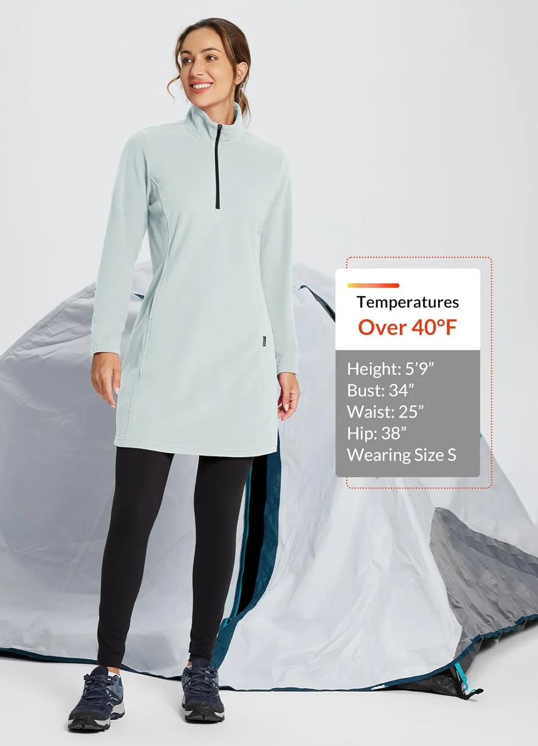 baleaf Women's Fleece Dress Sweatshirt Tunic Long Quarter Zip Pullover Polar Winter Dress Cover Ups Pocket
