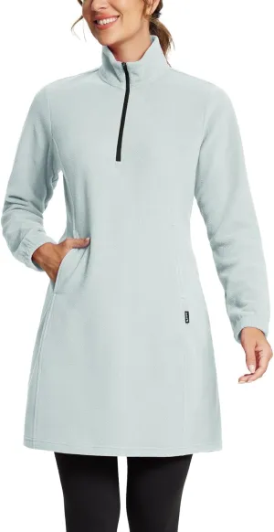 baleaf Women's Fleece Dress Sweatshirt Tunic Long Quarter Zip Pullover Polar Winter Dress Cover Ups Pocket