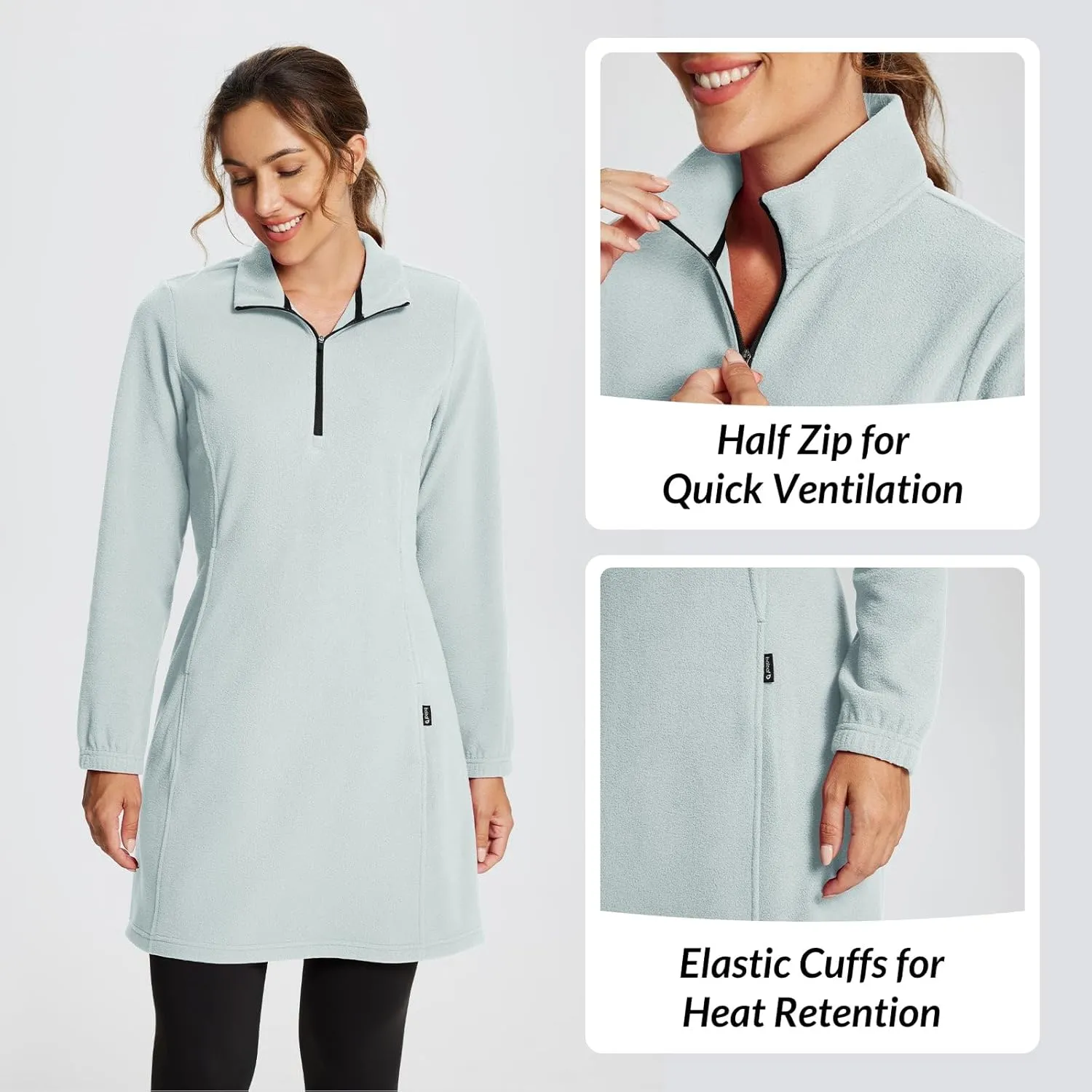 baleaf Women's Fleece Dress Sweatshirt Tunic Long Quarter Zip Pullover Polar Winter Dress Cover Ups Pocket