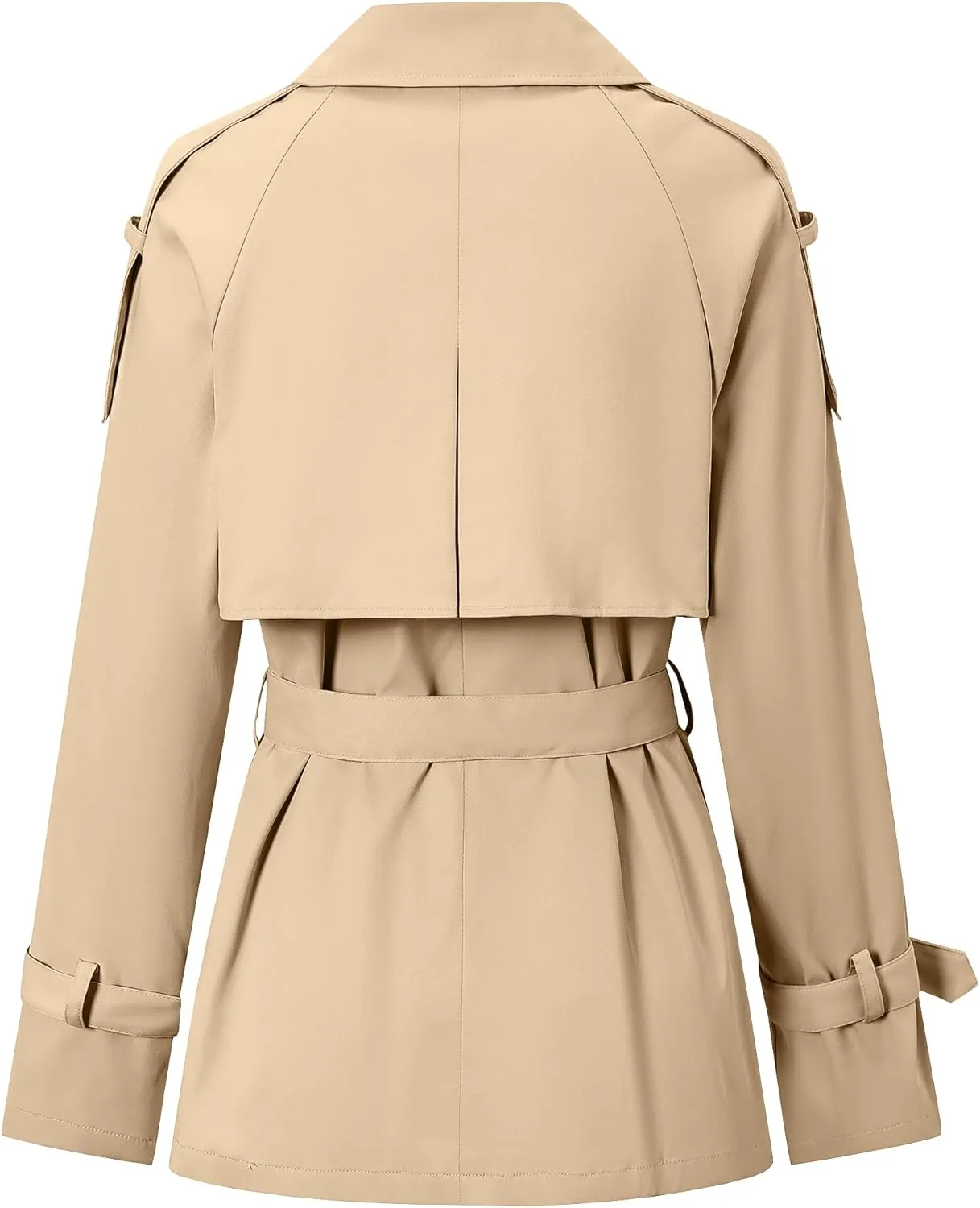 Betusline Women's Double Breasted Short Trench Coat with Belt
