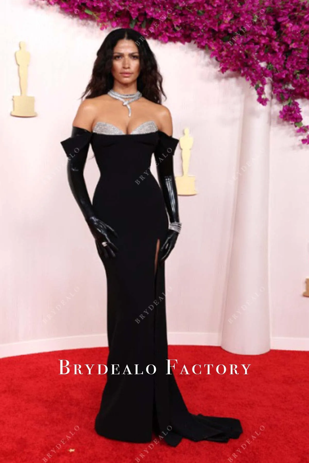 Camila Alves 2024 Oscars Red Carpet Strapless Black Dress
