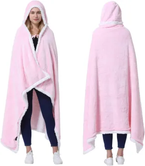 Catalonia Hooded Blanket Poncho | Wearable Blanket Wrap with Hand Pockets | Comfy Sherpa Fleece Throw Cape for Children and Adults, Women Gift