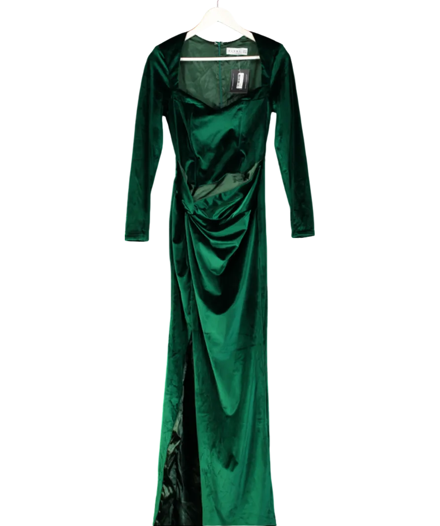 Club L Fay Bottle Green Velvet Corset Style Knot Maxi Dress UK 10