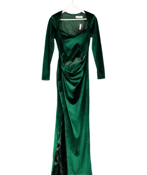 Club L Fay Bottle Green Velvet Corset Style Knot Maxi Dress UK 10