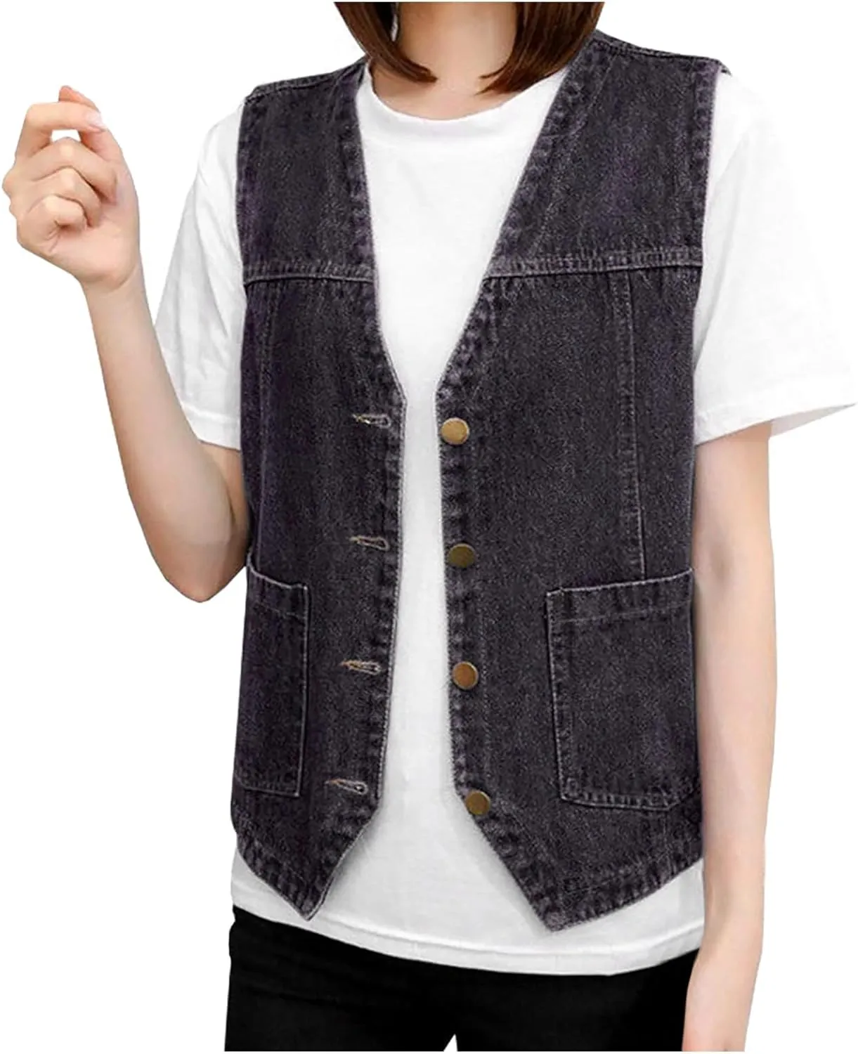 Denim Jacket for Women Plus Size Fashion 2024 Sleeveless Jean Vest Trendy Casual V Neck Button Down Jean Jacket Coat