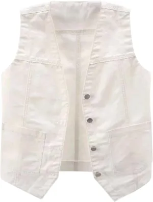 Denim Jacket for Women Plus Size Fashion 2024 Sleeveless Jean Vest Trendy Casual V Neck Button Down Jean Jacket Coat