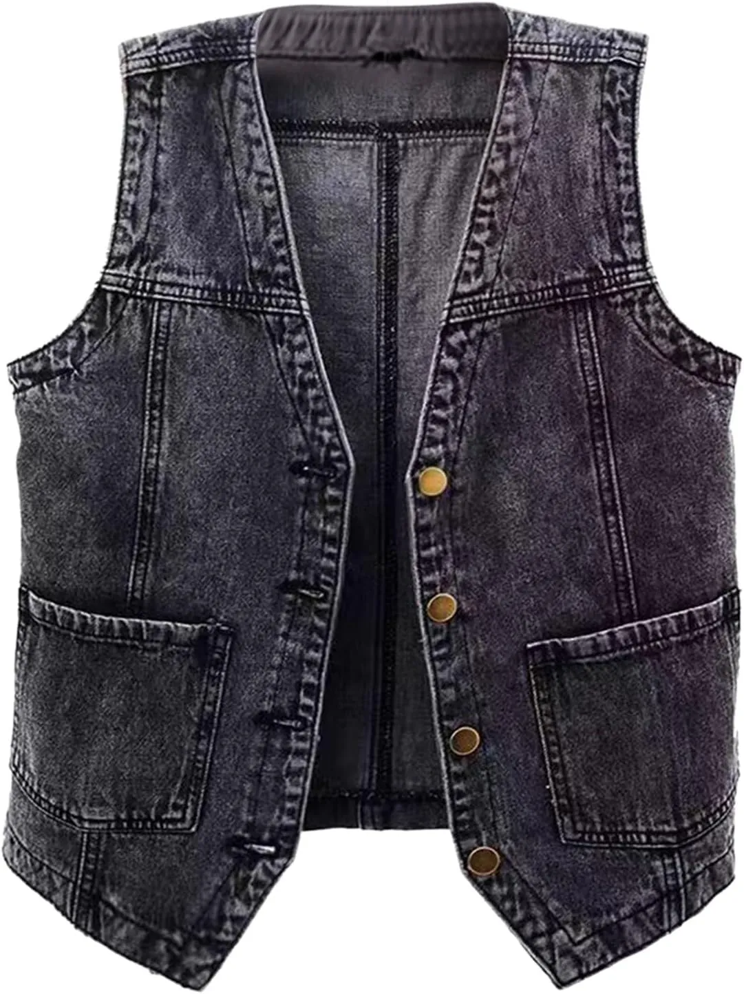 Denim Jacket for Women Plus Size Fashion 2024 Sleeveless Jean Vest Trendy Casual V Neck Button Down Jean Jacket Coat