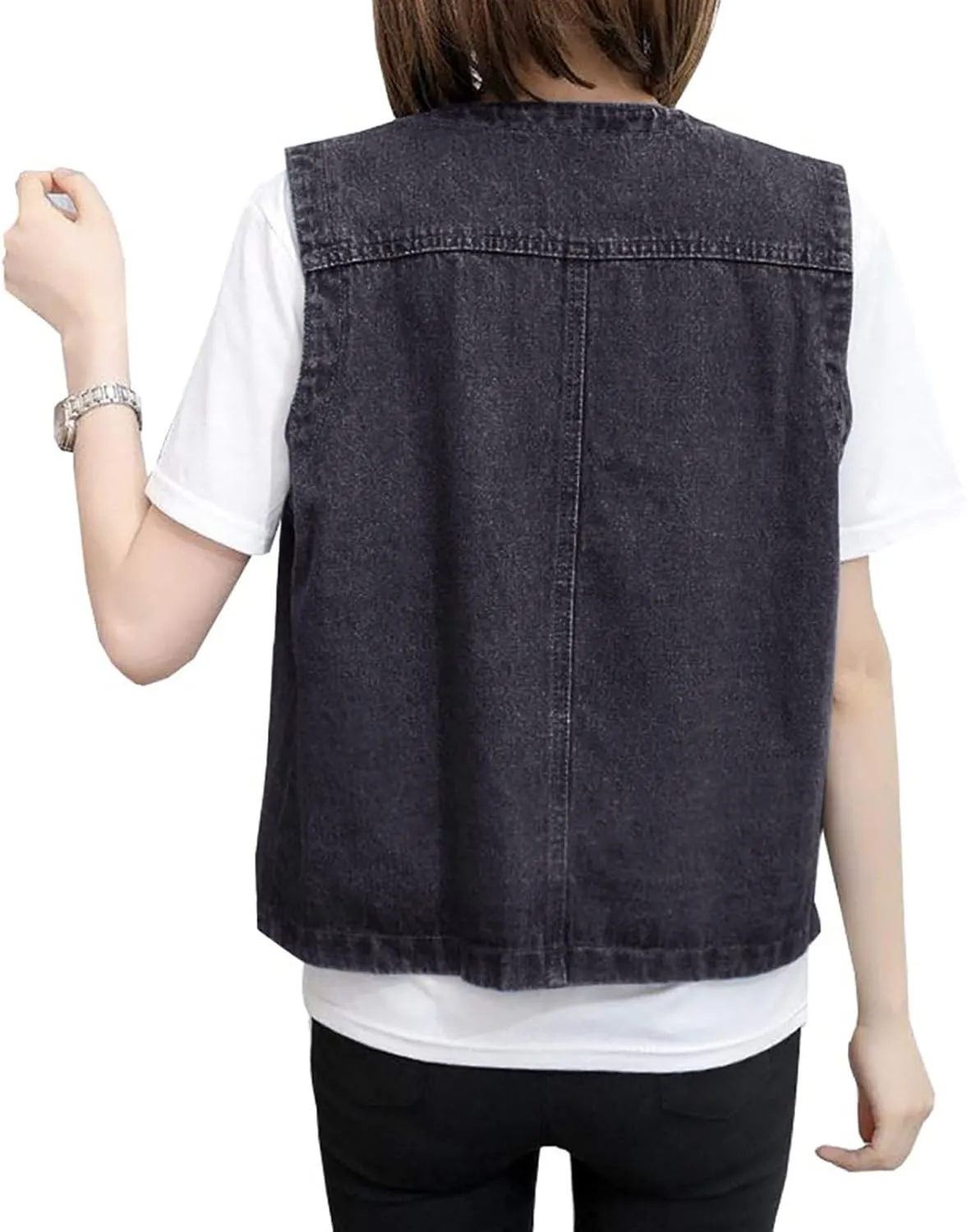 Denim Jacket for Women Plus Size Fashion 2024 Sleeveless Jean Vest Trendy Casual V Neck Button Down Jean Jacket Coat