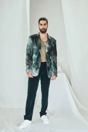 Embriodered Velvet Printed Blazer