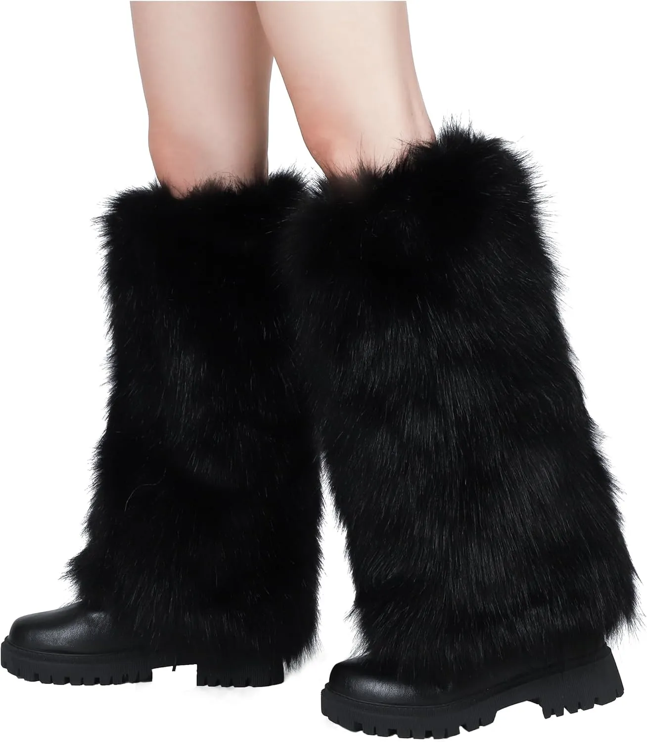 LA CARRIE Women Faux Fur Leg Warmers Long Furry Leg Foot Cuffs Girls Winter Boot Socks