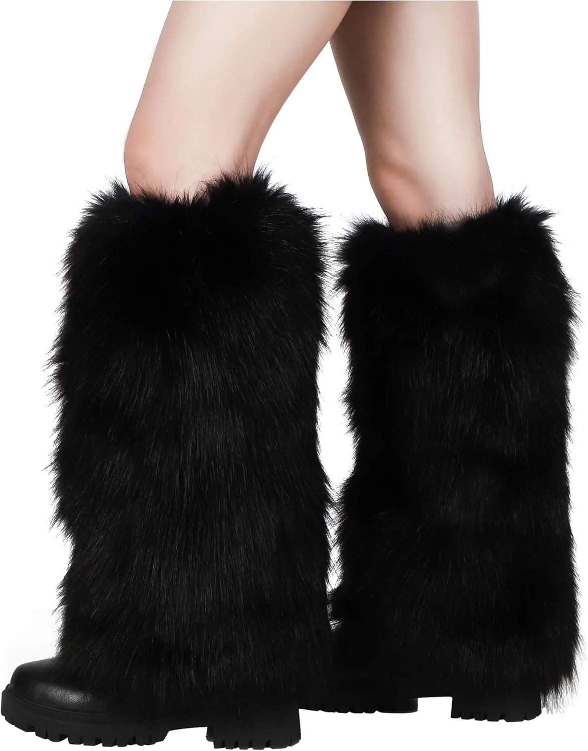 LA CARRIE Women Faux Fur Leg Warmers Long Furry Leg Foot Cuffs Girls Winter Boot Socks