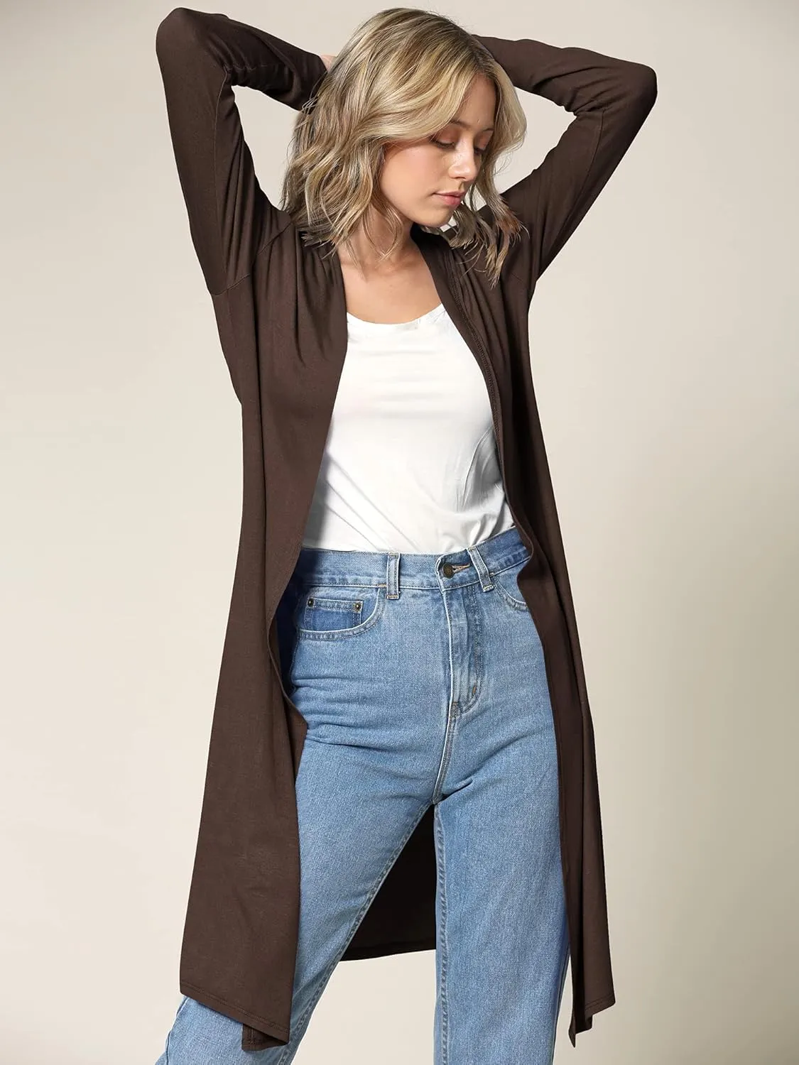 Lock and Love Women's Long Cardigan  Fall Casual Draped Open Front Lightweight Duster with Long Sleeves