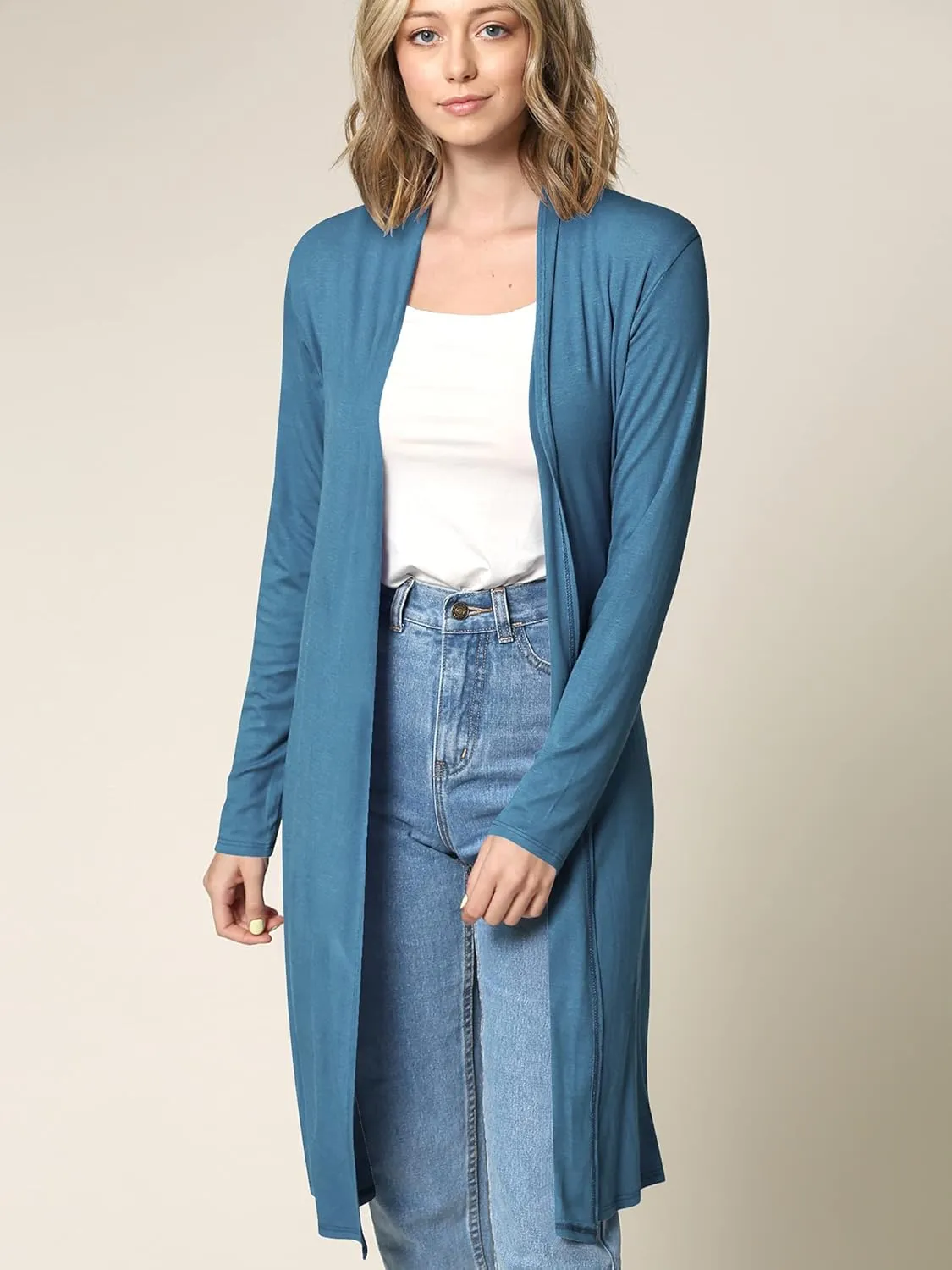 Lock and Love Women's Long Cardigan  Fall Casual Draped Open Front Lightweight Duster with Long Sleeves