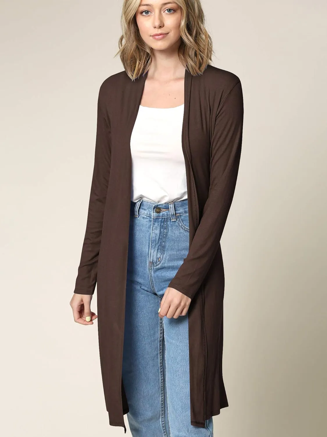 Lock and Love Women's Long Cardigan  Fall Casual Draped Open Front Lightweight Duster with Long Sleeves