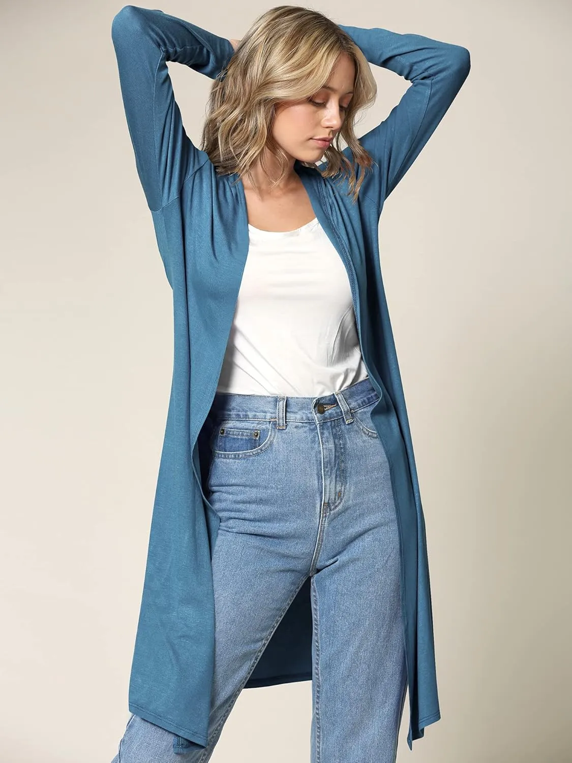 Lock and Love Women's Long Cardigan  Fall Casual Draped Open Front Lightweight Duster with Long Sleeves