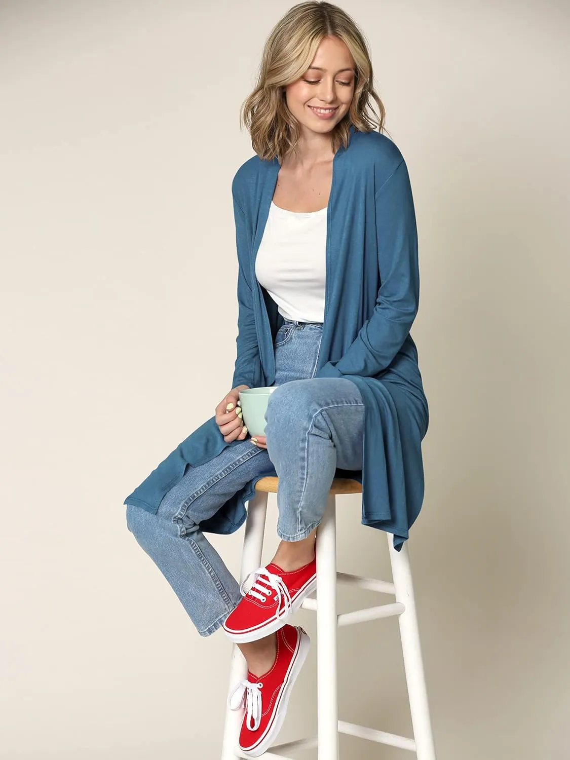 Lock and Love Women's Long Cardigan  Fall Casual Draped Open Front Lightweight Duster with Long Sleeves