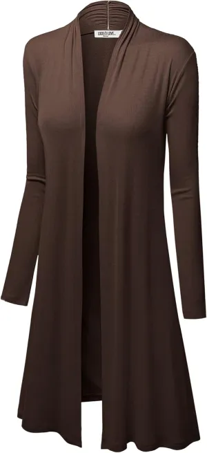 Lock and Love Women's Long Cardigan  Fall Casual Draped Open Front Lightweight Duster with Long Sleeves