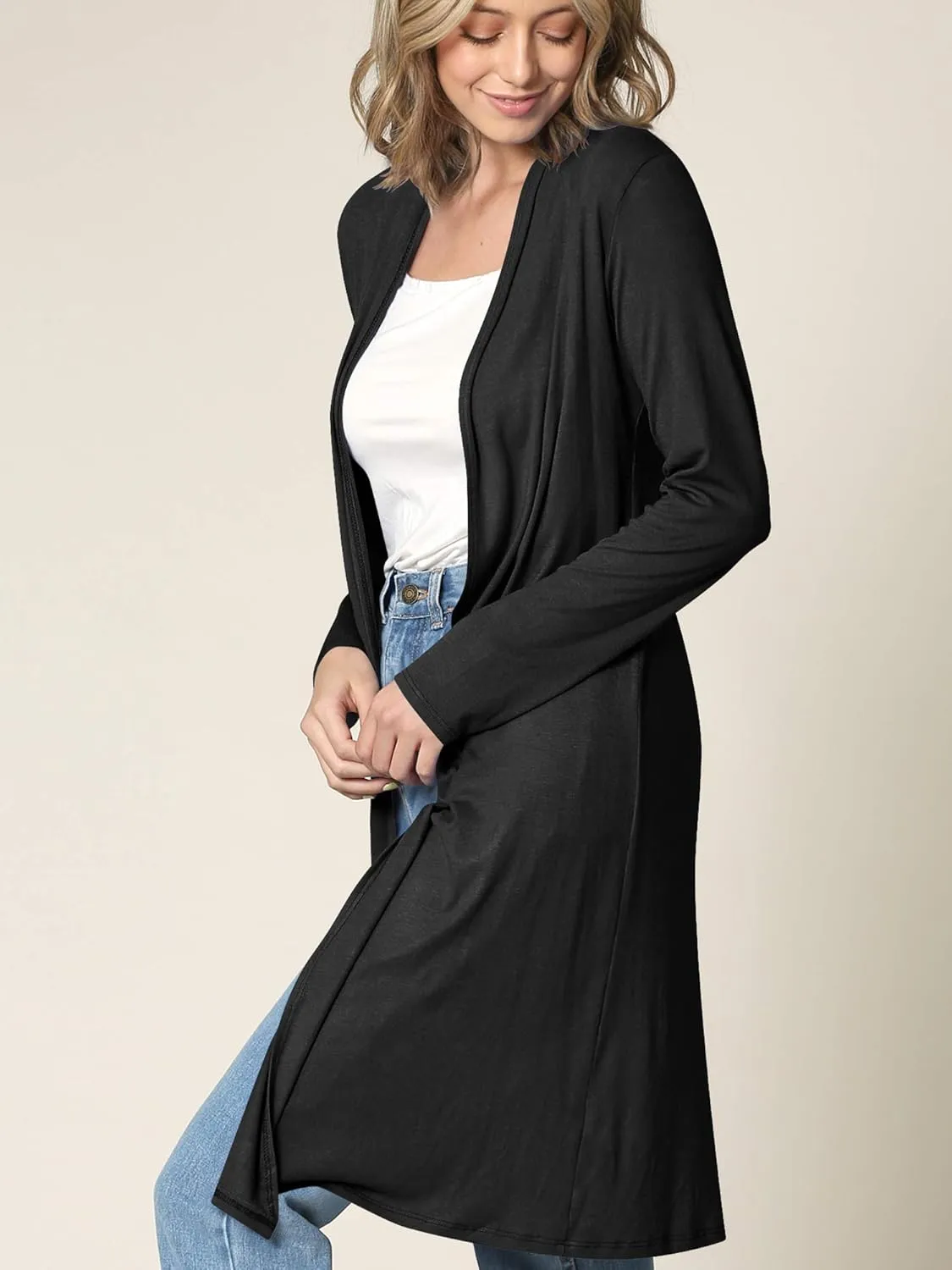 Lock and Love Women's Long Cardigan  Fall Casual Draped Open Front Lightweight Duster with Long Sleeves