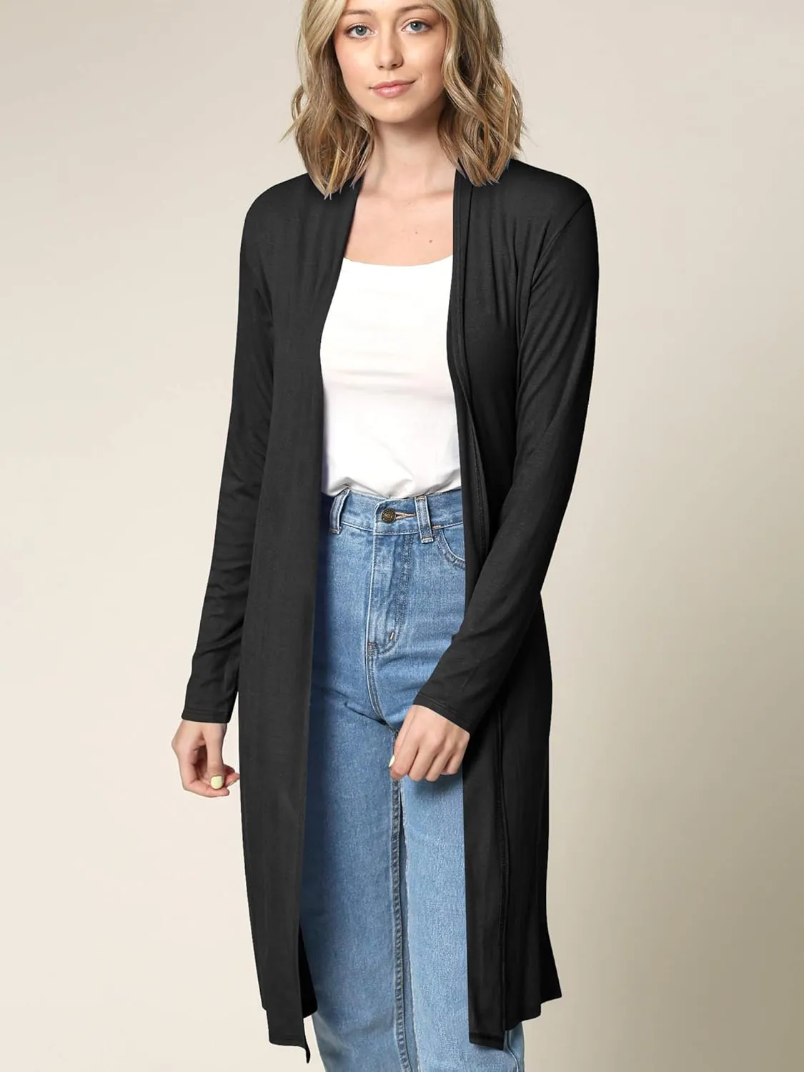 Lock and Love Women's Long Cardigan  Fall Casual Draped Open Front Lightweight Duster with Long Sleeves