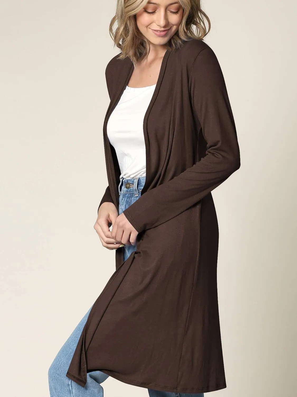 Lock and Love Women's Long Cardigan  Fall Casual Draped Open Front Lightweight Duster with Long Sleeves