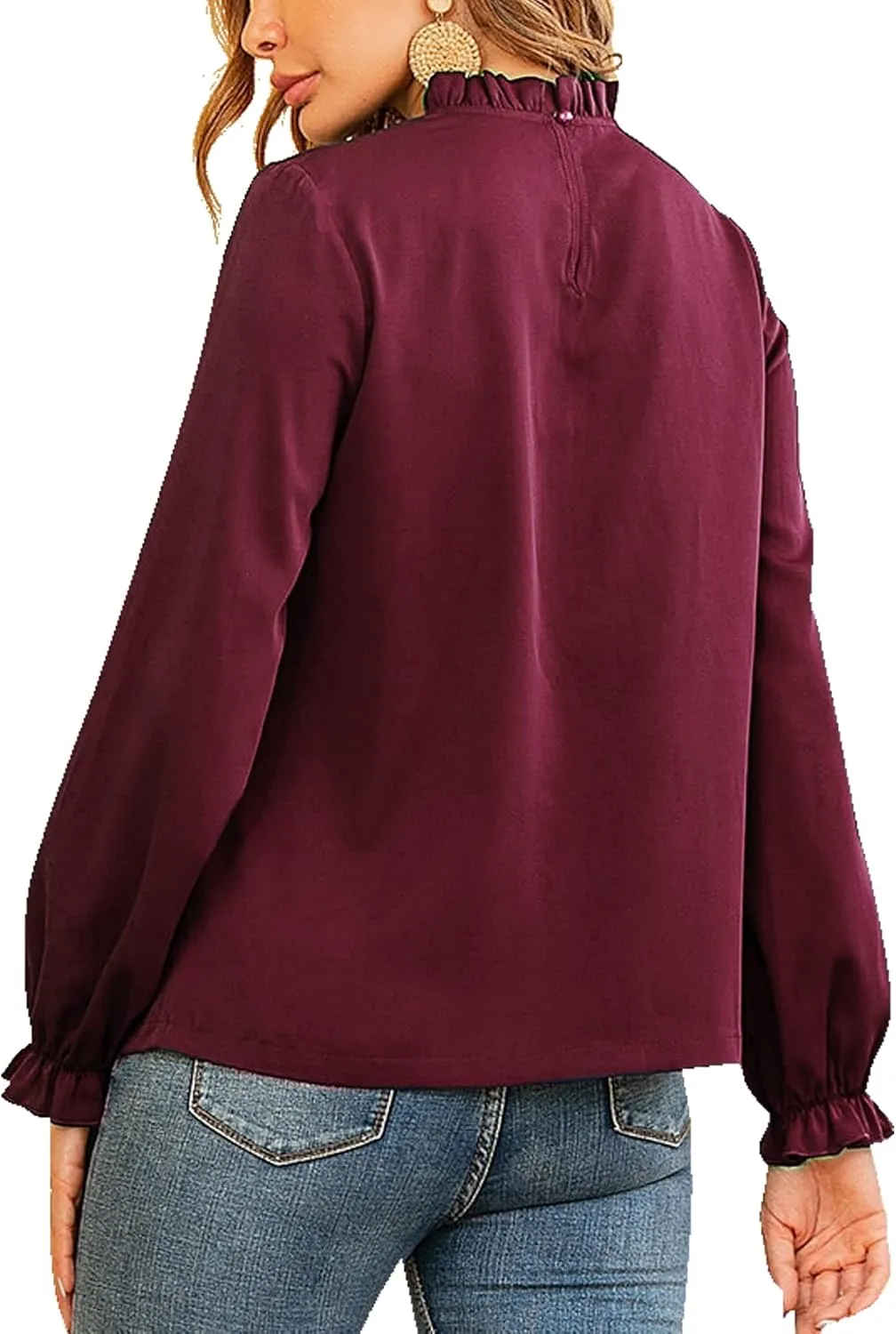 LYANER Women's Frill Mock Neck Flounce Long Sleeve Solid Blouse Office Shirt Top