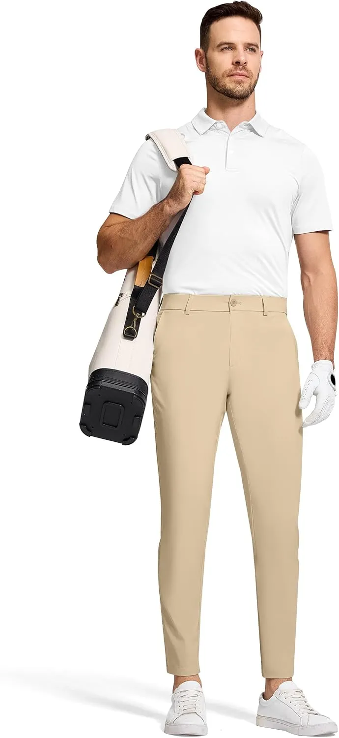 Men's Golf Dress Pants 30" Inseam Stretch Skinny Tapered Lightweight Breathable Chino Trousers with Pockets for Casual Work