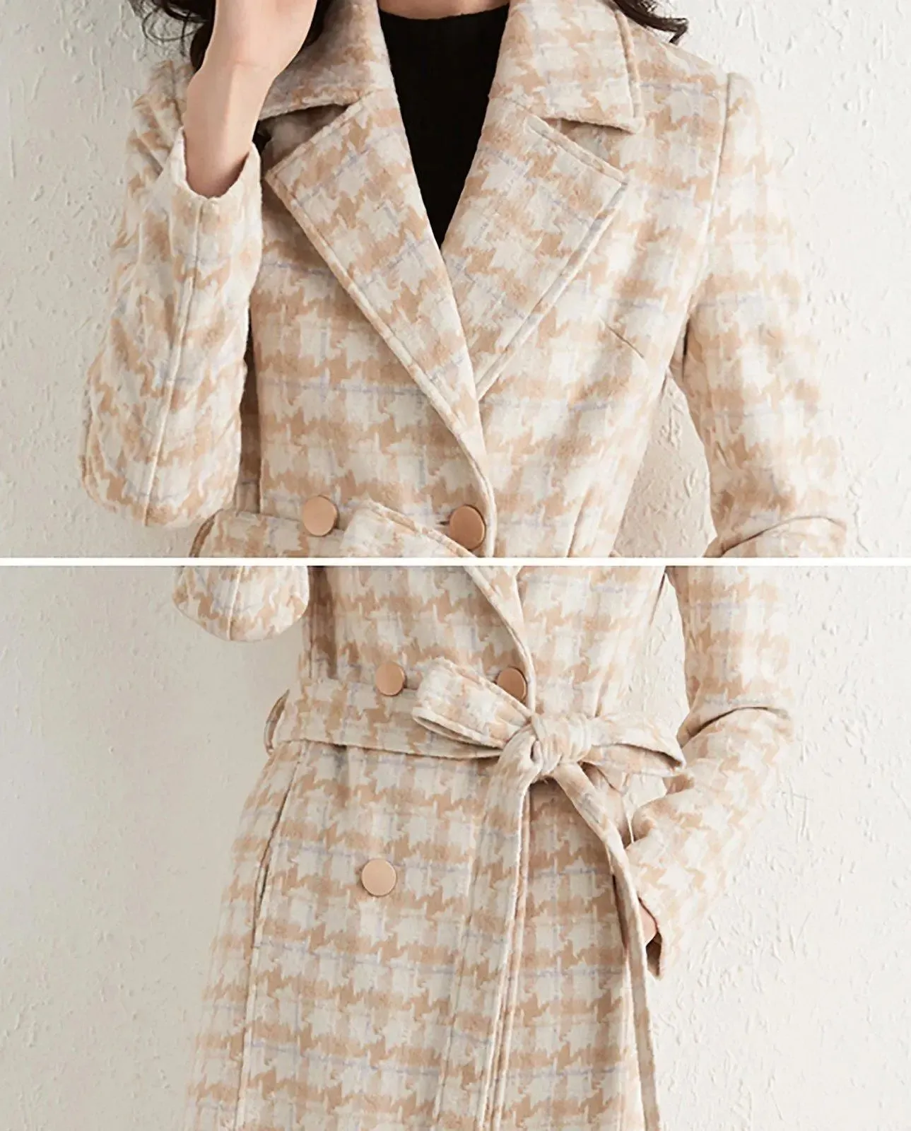 Plaid Double Breasted Wool Blend Long Coat