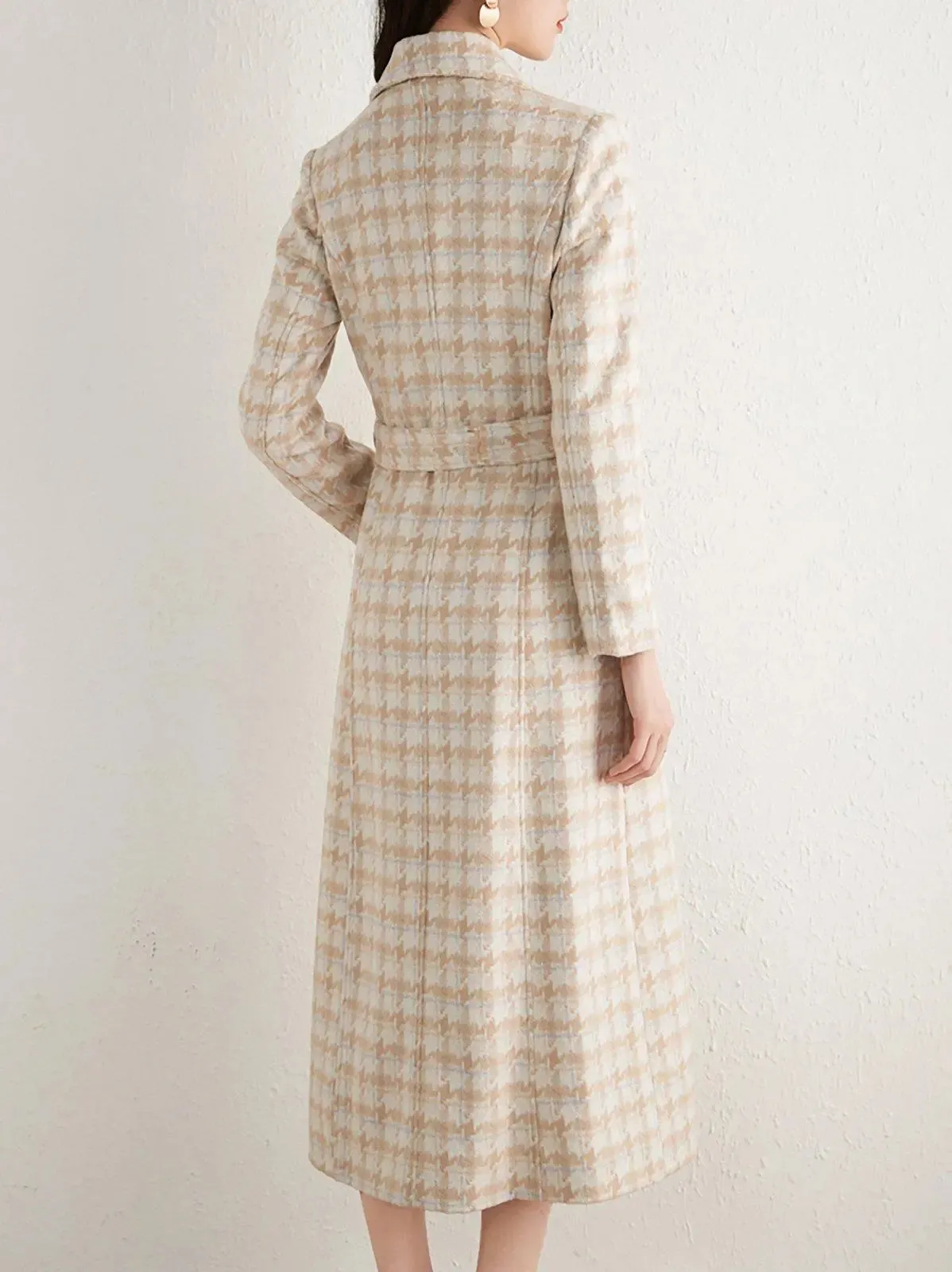 Plaid Double Breasted Wool Blend Long Coat