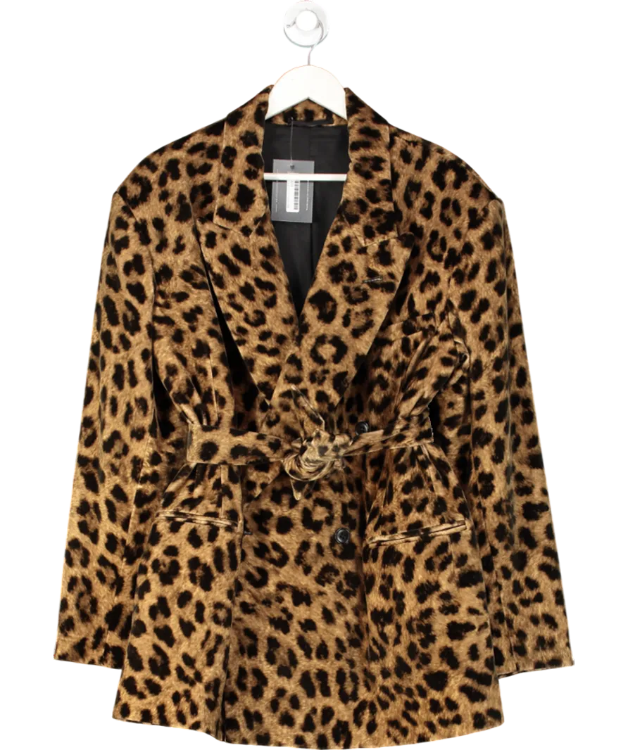 Raey Brown Exaggerated Leopard-print Cotton-velvet Blazer UK 10