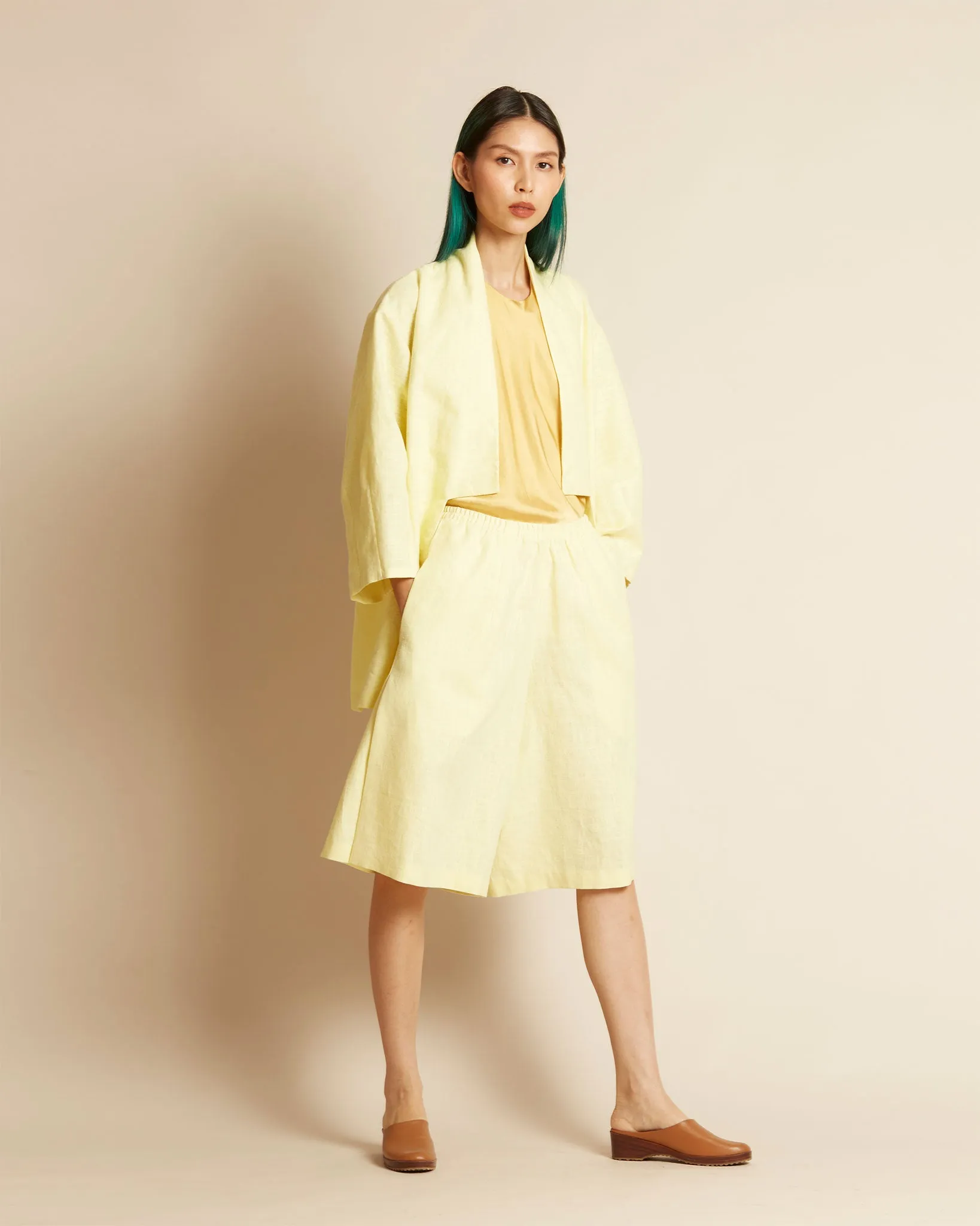 Sunshine Collar Wrap Pocket Jacket in Light Yellow