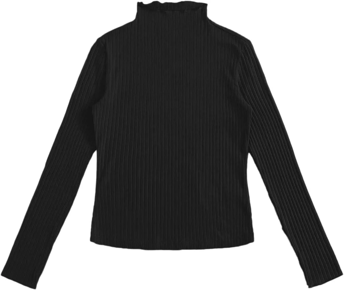 SweatyRocks Women's Casual High Neck Long Sleeve Ribbed Tee Slim Fit Stretch Striped Knit T Shirts