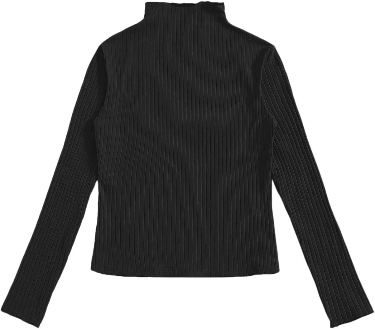 SweatyRocks Women's Casual High Neck Long Sleeve Ribbed Tee Slim Fit Stretch Striped Knit T Shirts