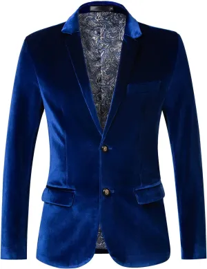 THWEI Mens Velvet Blazer Slim-Fit Fashion Solid Suit Jacket
