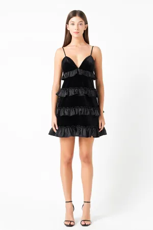 Tiered Contrast Velvet Mini Dress